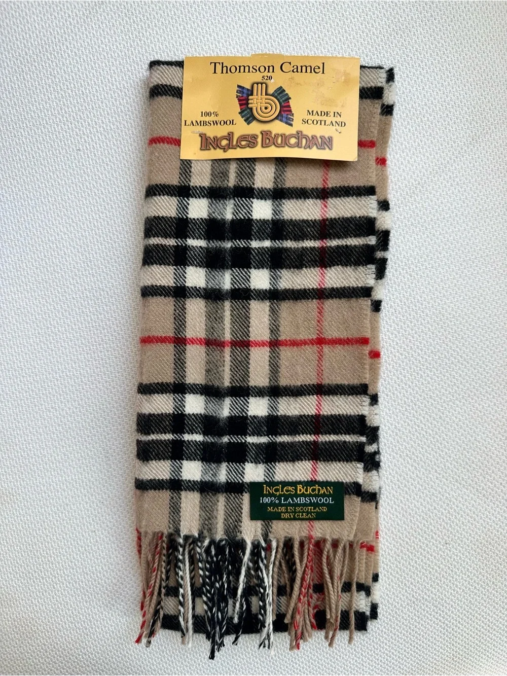 NWT 100% Lambswool Ingles Buchanan Plaid Tartan Scotland Thomson Camel Plaid Tan
